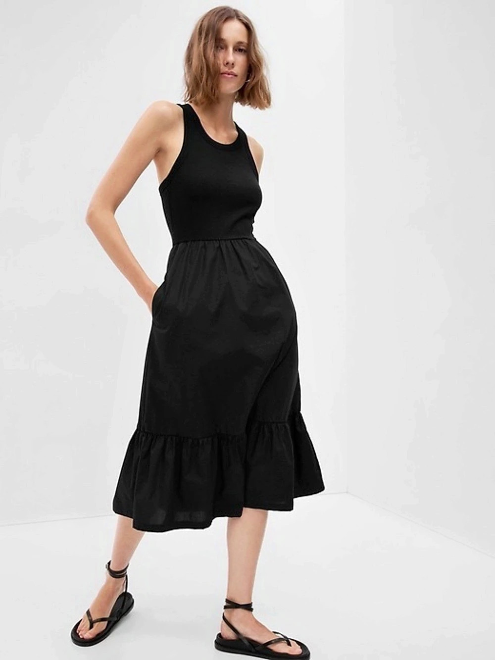 GAP MIXED MEDIA MIDI DRESS – BLACK – SIZE LARGE